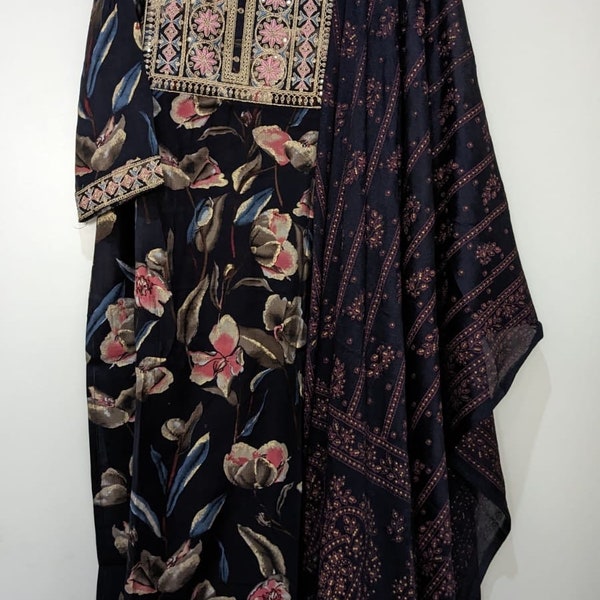 Designer Salwar Kameez, Short Floral Frock, Stylish Ethnic Dress, Fashionable Anarkali Floral Suit, Indian Pakistani Dress / Valentine Gift