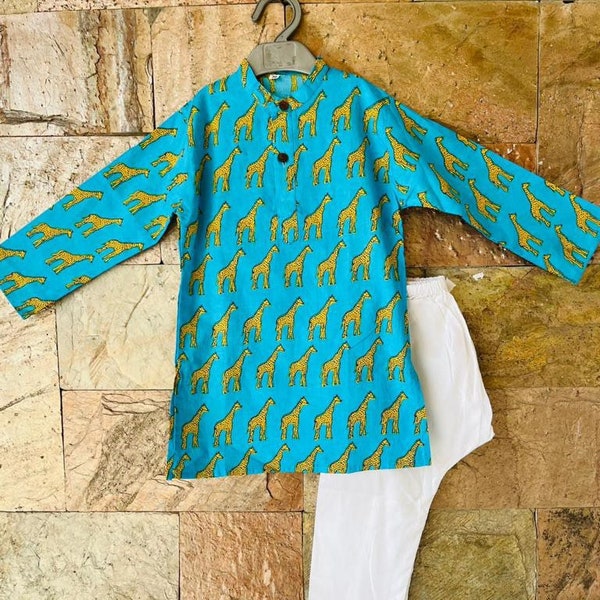 Giraffe Print Kurta, Cotton Design Kurta,  Print Kids Cotton Royal Design Kurta Pyjama, Ethnic Fashion Kurta Set