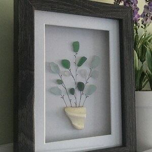 Sea glass picture, sea glass gift, Sea glass flowers. Birthday gift. Handmade gift, birthday, Mothers Day, valentines, thank you. Seaham Plant