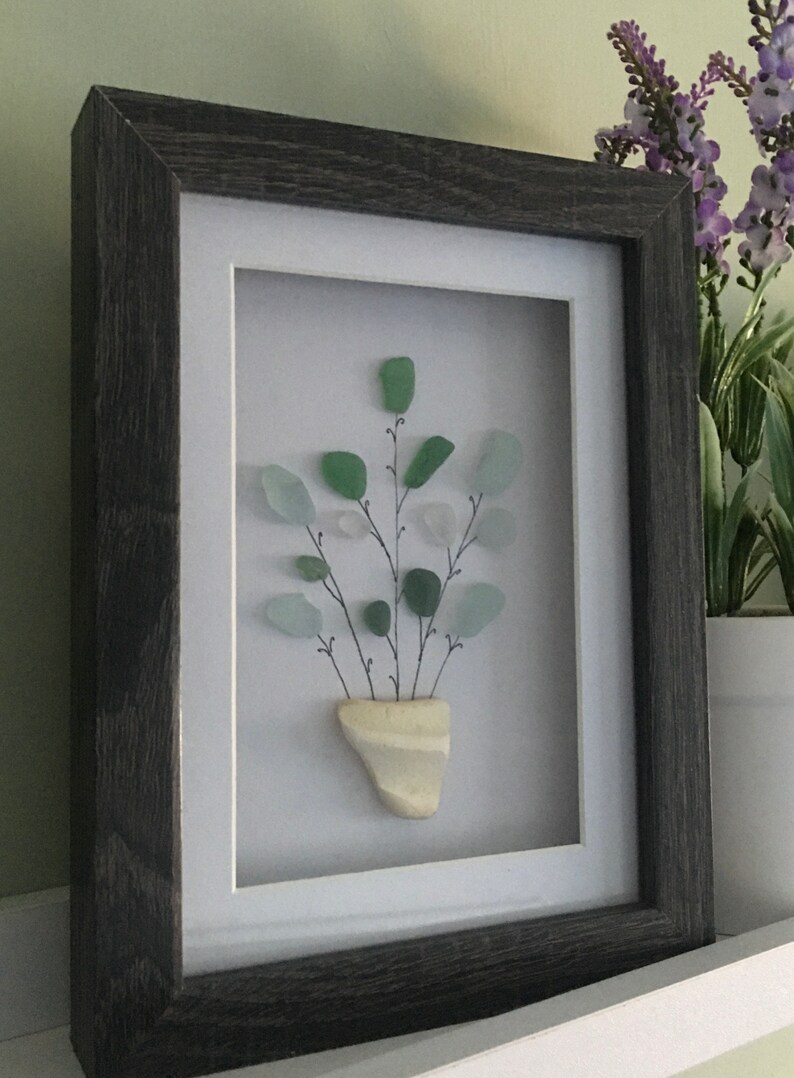 Sea glass picture, sea glass gift, Sea glass flowers. Birthday gift. Handmade gift, birthday, Mothers Day, valentines, thank you. Seaham Plant