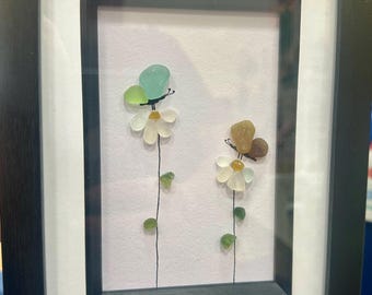 Handgemachtes Meerglas Bild: Küsten Wandbild, Katzen, Vögel, Blumen, Schmetterlinge. Seaham Seeglas, Weihnachtsgeschenke, Geburtstagsgeschenke, Seeglas