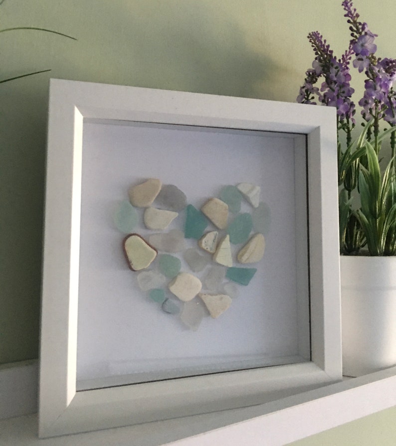 Sea glass picture, sea glass gift, Sea glass flowers. Birthday gift. Handmade gift, birthday, Mothers Day, valentines, thank you. Seaham Heart