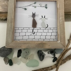 Sea glass picture, sea glass gift, Sea glass flowers. Birthday gift. Handmade gift, birthday, Mothers Day, valentines, thank you. Seaham Cats