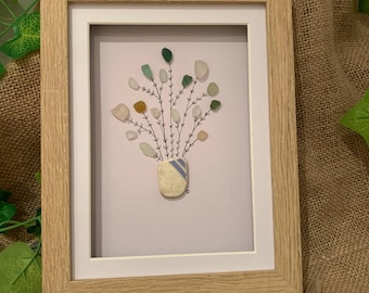 Handmade Seaglass Flower Picture: Coastal Wall Art