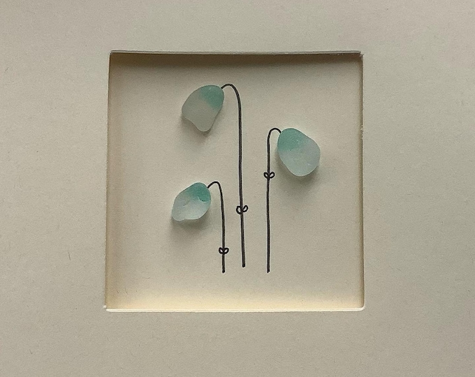 Handmade Sea Glass Card: Personalized Greeting Card, snowdrop and flower Seaham seaglass, birthday card, flower card, handmade card, blank