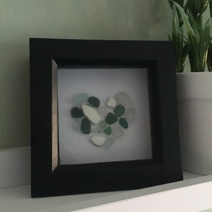Sea glass picture, sea glass gift, Sea glass flowers. Birthday gift. Handmade gift, birthday, Mothers Day, valentines, thank you. Seaham Small heart