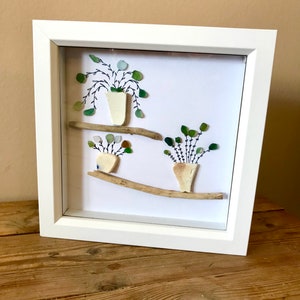 Sea glass picture, sea glass gift, Sea glass flowers. Birthday gift. Handmade gift, birthday, Mothers Day, valentines, thank you. Seaham Plants