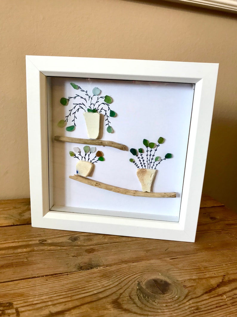 Sea glass picture, sea glass gift, Sea glass flowers. Birthday gift. Handmade gift, birthday, Mothers Day, valentines, thank you. Seaham Plants