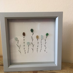 Sea glass picture, sea glass gift, Sea glass flowers. Birthday gift. Handmade gift, birthday, Mothers Day, valentines, thank you. Seaham Meadow