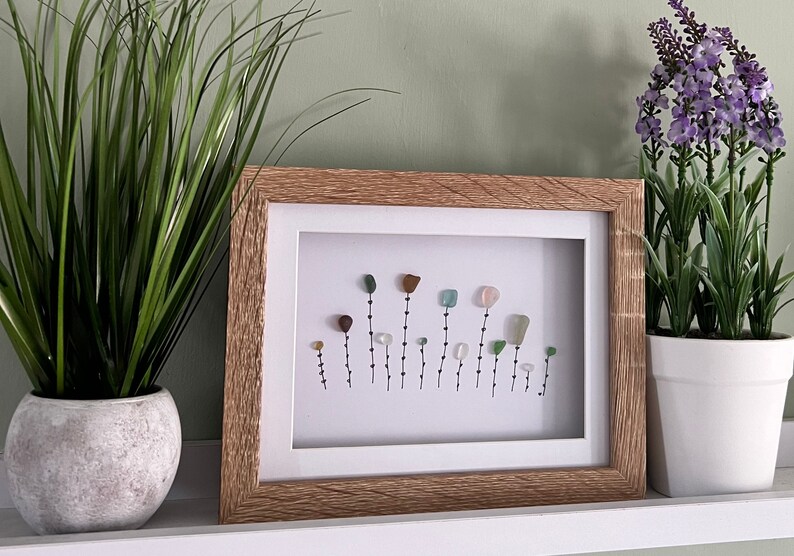 Sea glass picture, sea glass gift, Sea glass flowers. Birthday gift. Handmade gift, birthday, Mothers Day, valentines, thank you. Seaham Wood frame