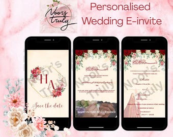 May include: A digital wedding invitation with a floral design. The invitation features the names Aisha and Hamza, the date Thursday, July 10, 2025, and the text "Save the date".