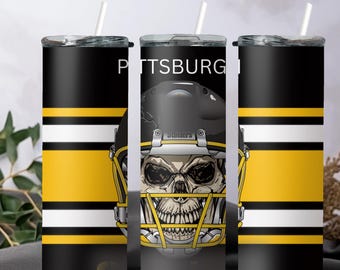 20oz AND 30oz Skinny Tumbler Sublimation PNG Template, Straight Wrap, Pittsburgh, Tumbler Wrap, American Football, Digital Download File