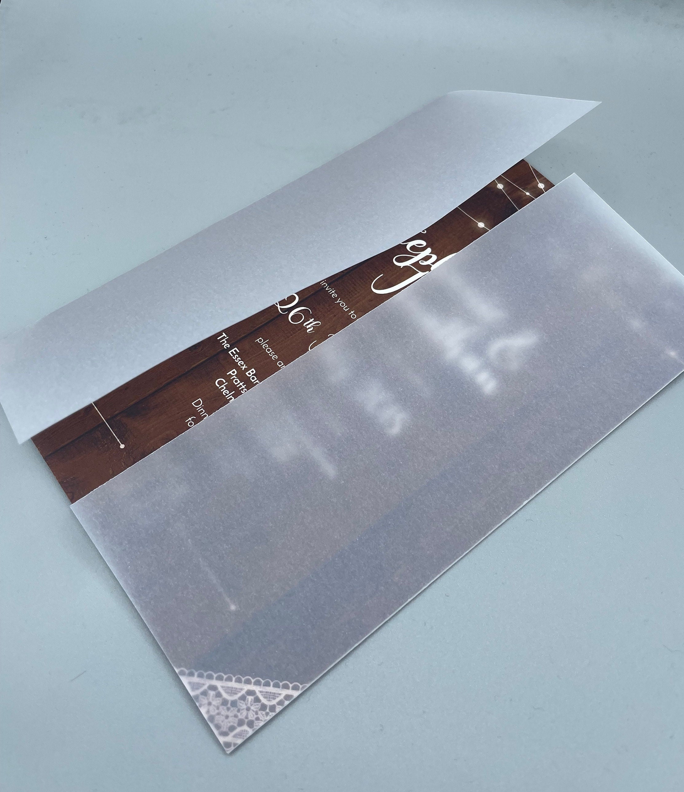 Prefolded A5 Invite Vellum Full Jackets, Vellum Jacket Wrap A5 Wedding