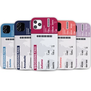 Coque de téléphone de voyage personnalisée | Conception de carte d'embarquement personnalisée | Thème du billet d'avion | Personnalisé avec votre nom | Amateur d'aviation