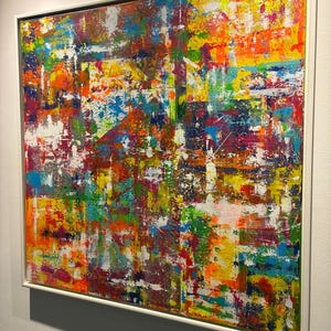 Modern abstract wall art, framed canvas, shadow gap frame, colorful