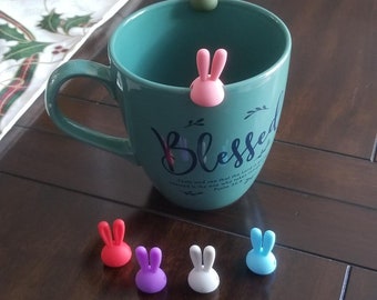 Identificateur de verre en forme d'oreilles de lapin en silicone/marqueur de tasse à café/marqueur de boisson/marqueur de verre/suivi de boisson/breloques en verre