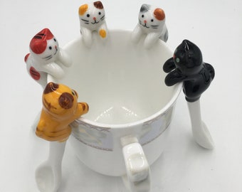 1Pc to 5Pc. Set Very Cute Ceramic Cat Mini Coffee Spoon/Dessert Spoon/Ice Cream Spoon/Novelty Spoon