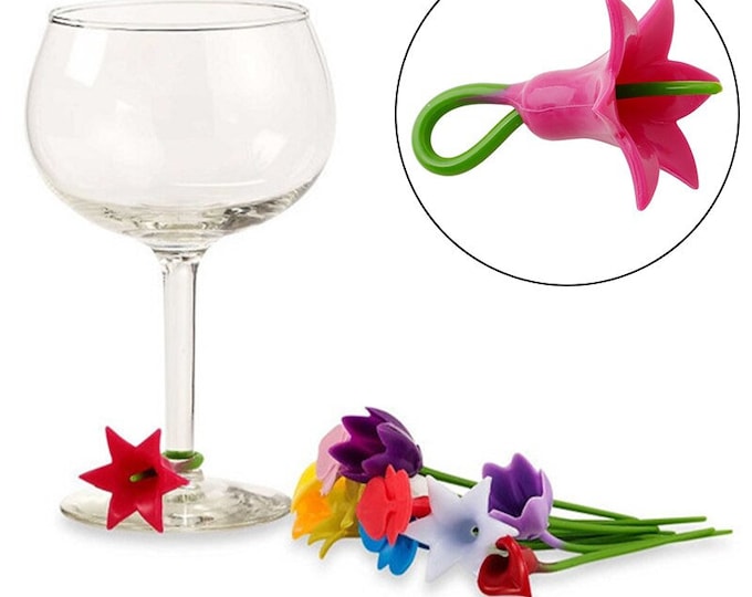 6tlg. Blumen Silikon Glasmarker / Glasanhänger / Trinkmarker / Trinkkennzeichnung