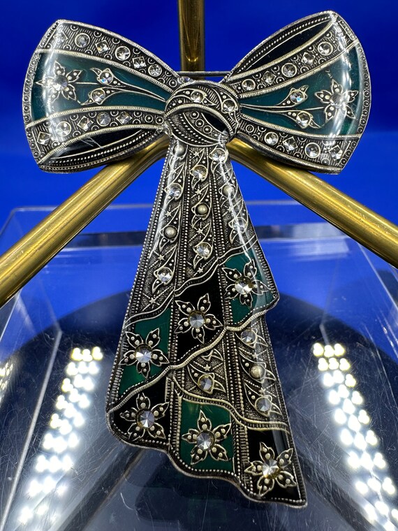 Buy Vintage Catherine Popesco Art Deco Bow Pin With Emerald Green and Black Enamel and Rhinestones Online in India Etsy
