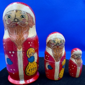 Vintage Matryoshka Christmas 3 pc Nesting Doll Set (1994)