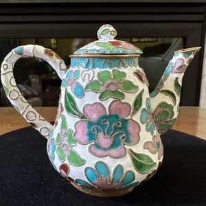 Vintage Chinese Enameled Cloisonne Tea Pot (Miniature)