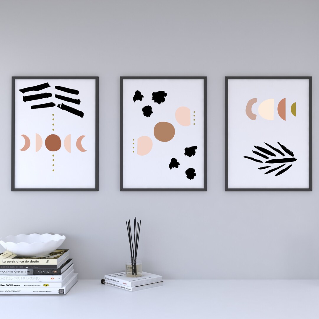 Boho Prints Set of 3, Wall Art Neutral Abstract Geometric Prints Black ...