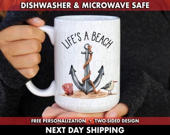 La vie est une tasse à café de plage, tasse à café Beach House, tasse de maison de plage, tasse à café de mariage de plage, tasse à café de Noël, cadeau de maison de plage, personnalisé