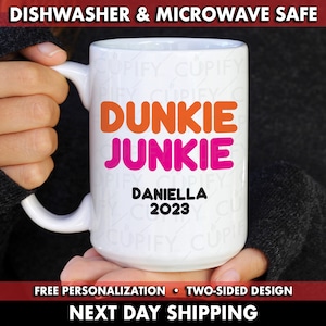 Dunkie Junkie Becher, Dunkin Donuts Becher, Kaffeeliebhaber Becher, ich liebe Kaffeebecher, Kaffee besessen Becher, Dunkin inspiriert Becher, Becher für Mitarbeiter, Cafe