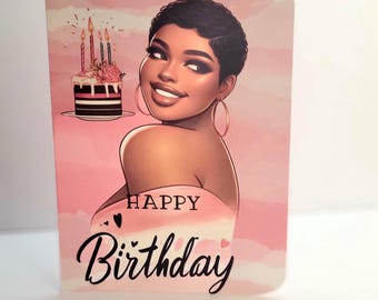 African American Birthday Card for Women | Diva Style Blank Greeting Card | Elegant Happy Birthday Celebration Card for Her