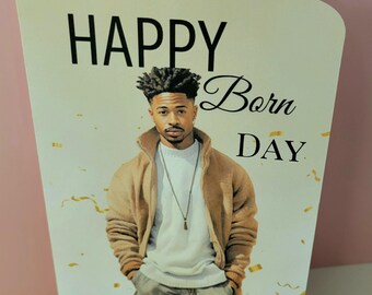 Happy Born Day Card for Black Men | African American Birthday Greeting Card | Blank Inside Card for Brother, Friend, Nephew