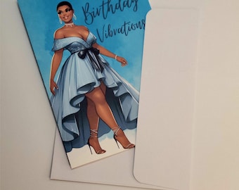 African American Birthday Card | “Birthday Vibrations” Blank Greeting Card for Her | Stylish Diva Card for Women, Friends, or Teens