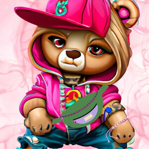 pretty in pink, hip hop bear, digital, printable, png, instant download