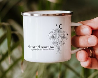 Charlotte Bronte Mug, Jane Eyre Cup, Reader I Married Him, Bookish Glass Mug for Romance Book Lovers, Literary Reading Gift for Her Birthday