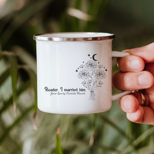 Charlotte Bronte Mug, Jane Eyre Cup, Reader I Married Him, Bookish Glass Mug for Romance Book Lovers, Literary Reading Gift for Her Birthday