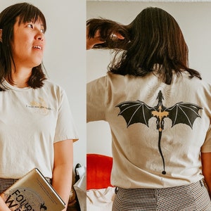 Two-sided Violet&#39;s Dragon Mark Tee Shirt, Fourth Wing Shirt, Official Rebecca Yarros Merchandise, Gift for Book Lovers from Best Friends