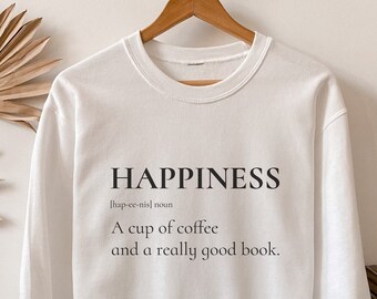 Felpa da bibliotecario, la felicità è caffè e libro, regalo di maglione da lettura per gli amanti dei libri, maglietta da bibliotecario per il compleanno di un amico, maglione da bibliotecario
