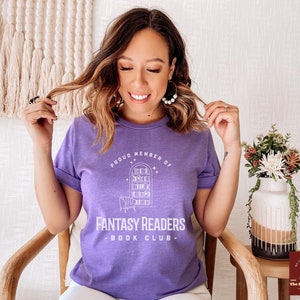 Lässkjorta, fantasyläsare bokklubb t-shirt, boklig födelsedagspresent till bokälskare från bästa vänner, bibliotekarie t-shirt till jul Heather Team Purple