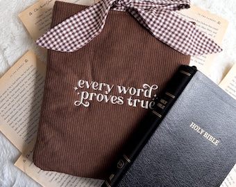 Every Word Proves True Embroidered Corduroy Bible Sleeve with Bow Knot | Proverbs 30:5