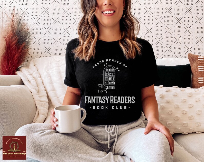 Lässkjorta, fantasyläsare bokklubb t-shirt, boklig födelsedagspresent till bokälskare från bästa vänner, bibliotekarie t-shirt till jul Black