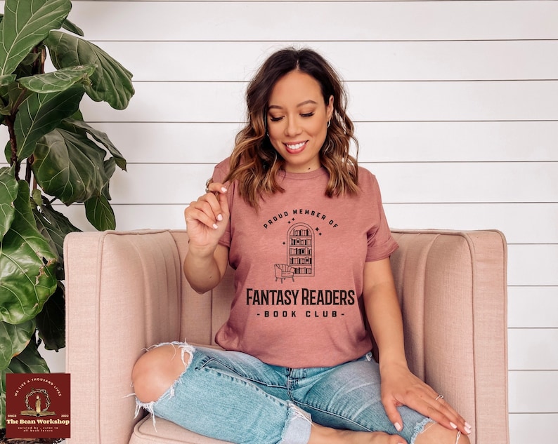 Lässkjorta, fantasyläsare bokklubb t-shirt, boklig födelsedagspresent till bokälskare från bästa vänner, bibliotekarie t-shirt till jul Heather Mauve