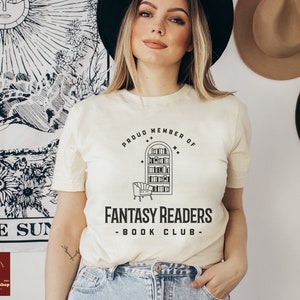 Lässkjorta, fantasyläsare bokklubb t-shirt, boklig födelsedagspresent till bokälskare från bästa vänner, bibliotekarie t-shirt till jul Natural