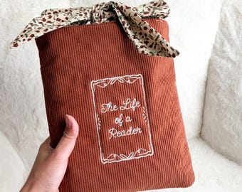 The Life of A Reader Embroidered Corduroy Book Sleeve with Bow Knot