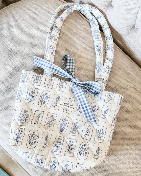 Fearfully and Wonderfully Made Cotton Quilted Tote Bag, Church Bag for Christian Women, Baptism Confirmation Faith Gift, Study Bible Bag