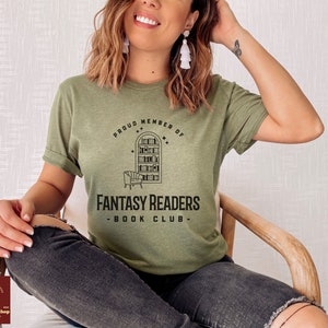 Lässkjorta, fantasyläsare bokklubb t-shirt, boklig födelsedagspresent till bokälskare från bästa vänner, bibliotekarie t-shirt till jul Heather Olive