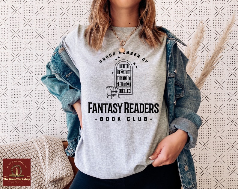 Lässkjorta, fantasyläsare bokklubb t-shirt, boklig födelsedagspresent till bokälskare från bästa vänner, bibliotekarie t-shirt till jul Athletic Heather