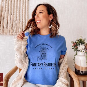 Lässkjorta, fantasyläsare bokklubb t-shirt, boklig födelsedagspresent till bokälskare från bästa vänner, bibliotekarie t-shirt till jul Heather Columbia Blue