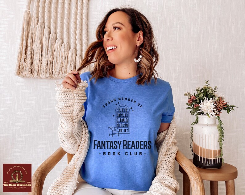 Lässkjorta, fantasyläsare bokklubb t-shirt, boklig födelsedagspresent till bokälskare från bästa vänner, bibliotekarie t-shirt till jul Heather Columbia Blue