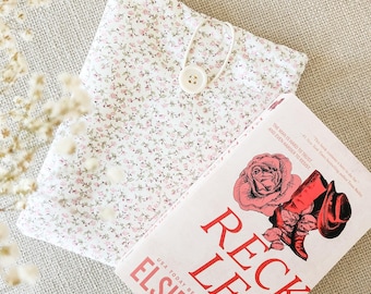 Pink Ditsy Floral Book Sleeve & Kindle Sleeve with Button Closure