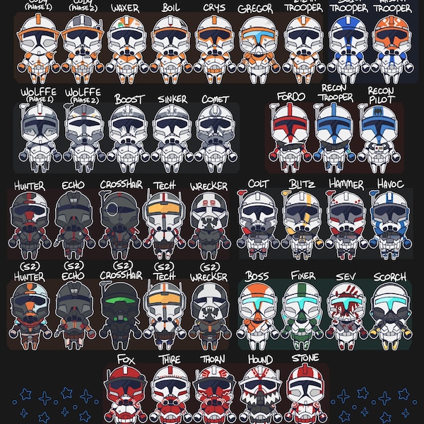 Little Armored Dude Stickers (clones and mandos)