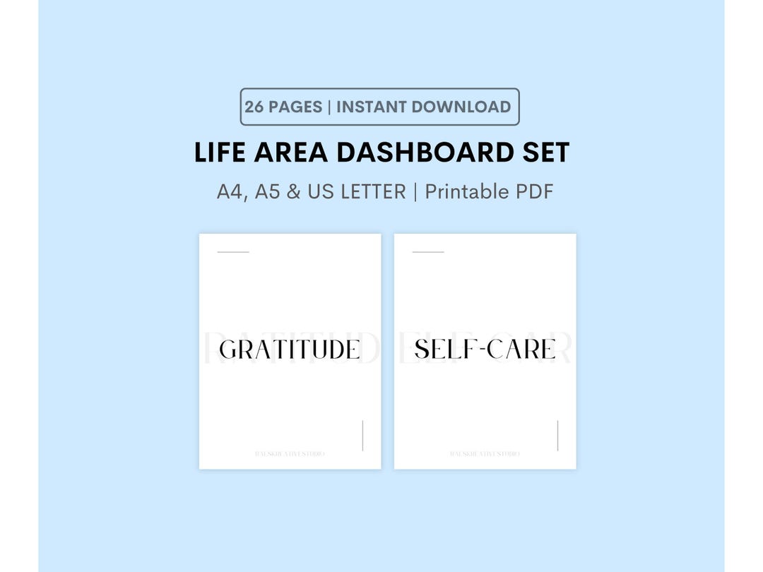 Life Area Dashboard Printable Set, Planner Inserts (A4, A5, Letter Size ...